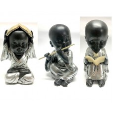 NEW Set of 3 17cm Cute Buddha Monks in Silver Robes Buddha Figures Home Decor   173320833755